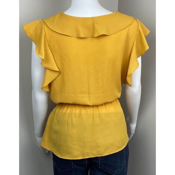 Max Studio Surplice Ruffle Peplum Top Ties Blouse Womens Medium Yellow BB0361 - Picture 3 of 7